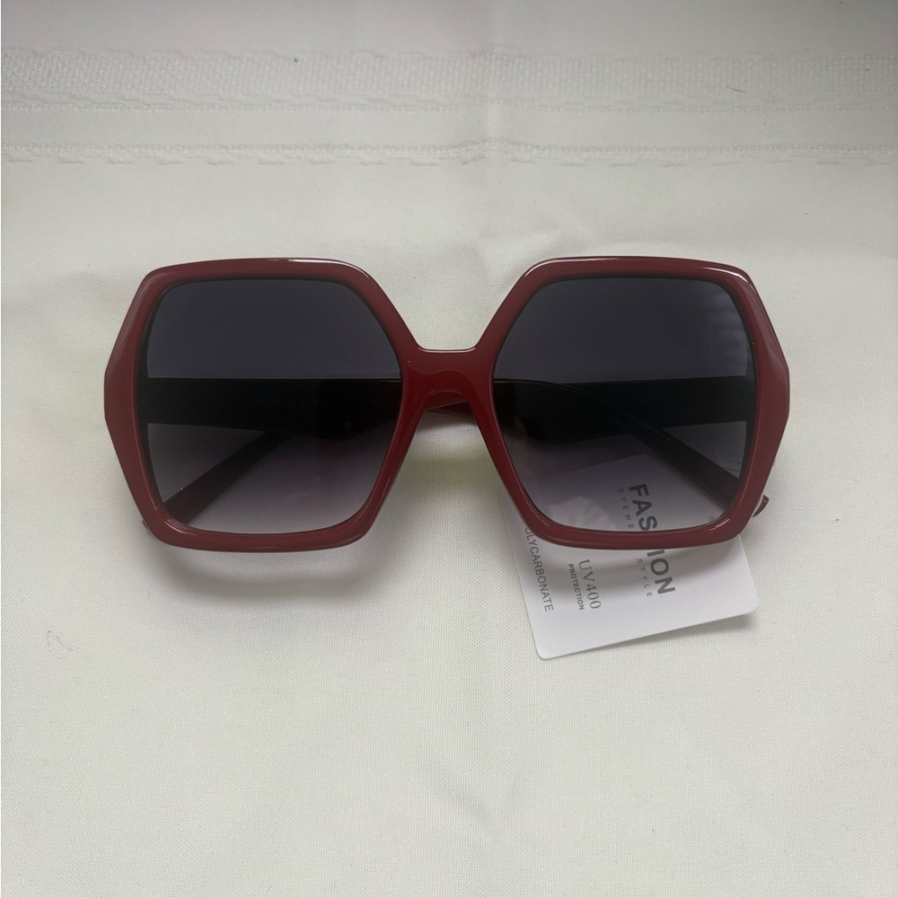 Oversized Red Hexagon Sunglasses for Women